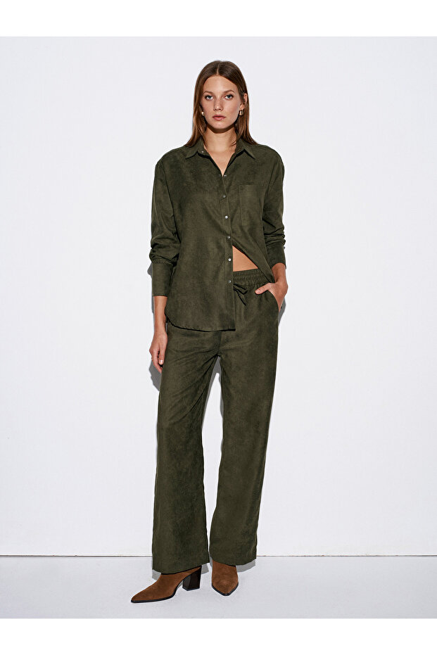 72164 Elastic Waist Suede Trousers-Çağla