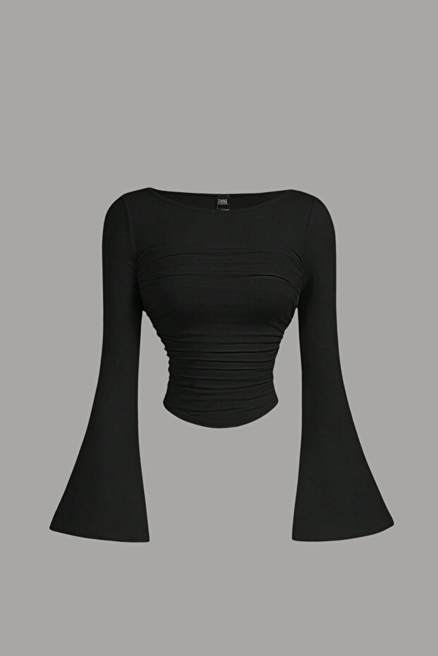Women's Lycra Draped Long Spanish Sleeve Crop Blouse