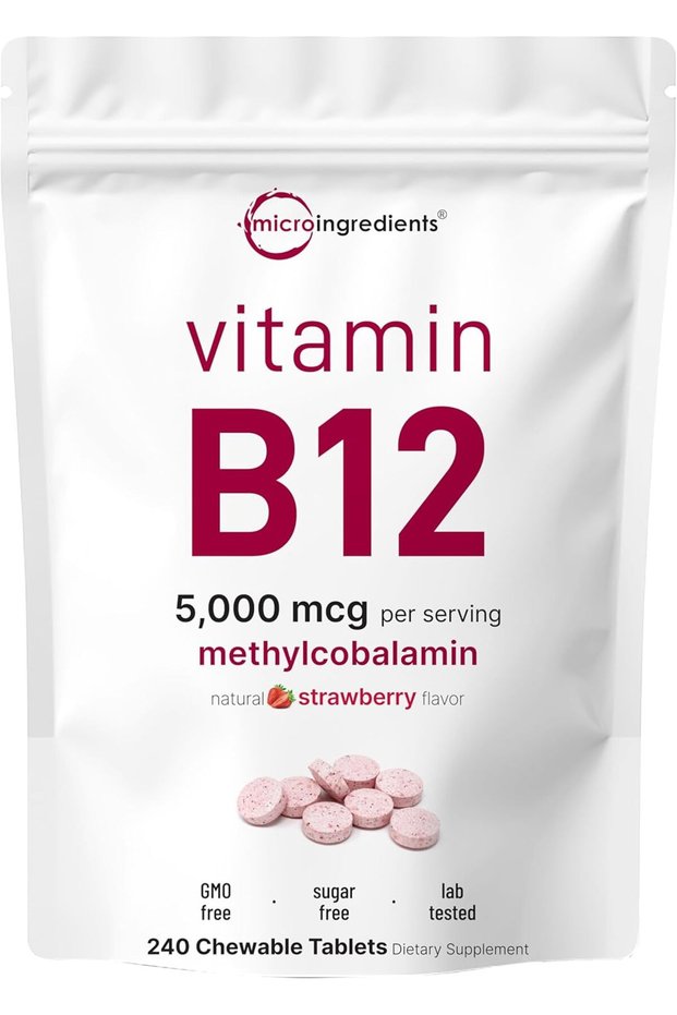 Vitamin B12 Sublingual 5000mcg - 180 Chewable Tablets, Strawberry, Vegan, Non-GMO