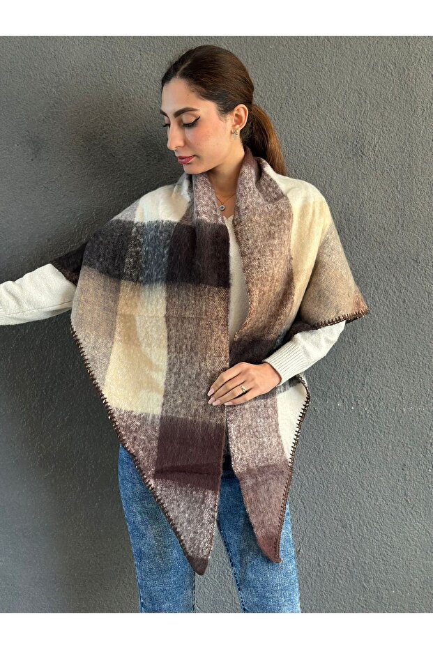 200X85 cm Soft Plaid Triangle Crochet Embroidered Women's Shawl