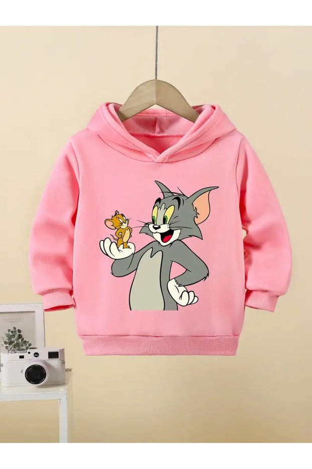 'Tom and Jerry' Patterned Hooded Sweatshirt
