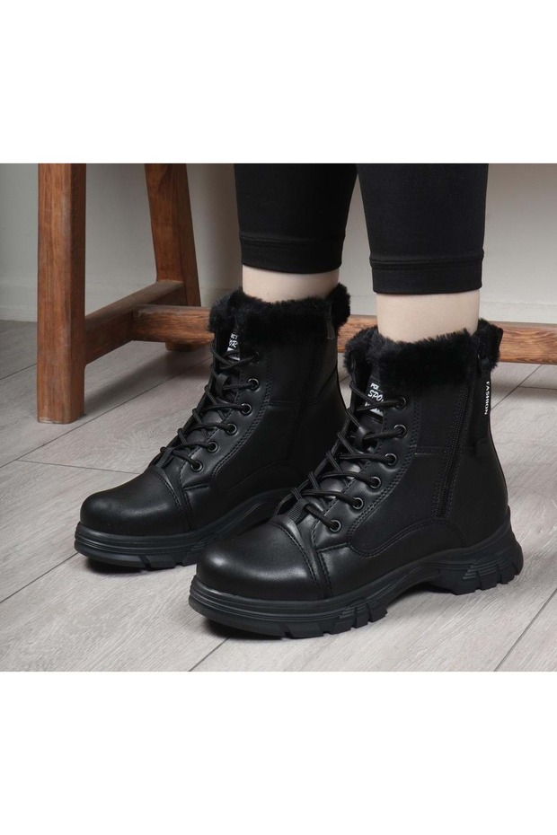 Women's Daily Fur-Lined Lace-Up Boots