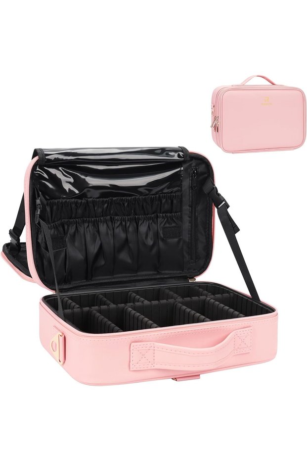 Makeup Organizer Bag 2-Layer Train Case Large Travel Cosmetic Case