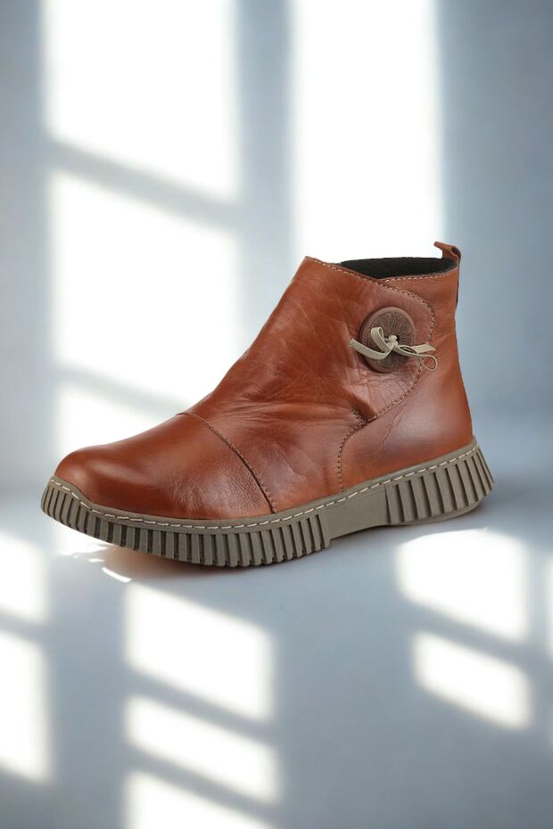 Genuine Leather, Buckle Detailed, Zippered Brown Boots