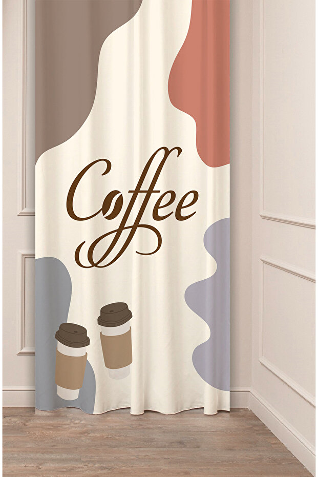 Coffe Time Espresso Latte Coffee Time Bohemian Patterned Special Design Digital Printed Stylish Style Background Curtain - 1