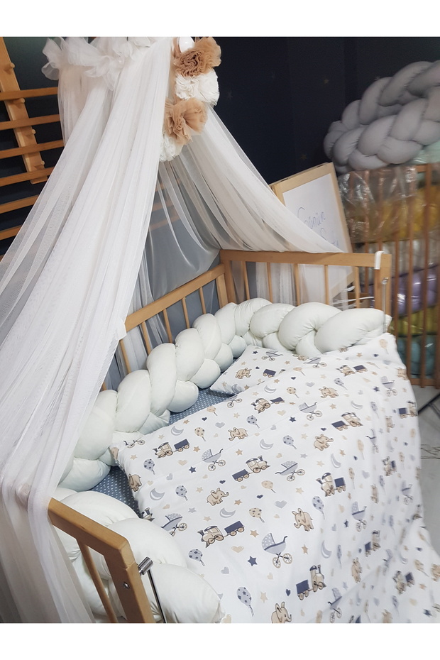 Baby Sleeping Set with Knitted Border 60X120 cm - Includes Lycra Tulle Mosquito Net and Apparatus - 3