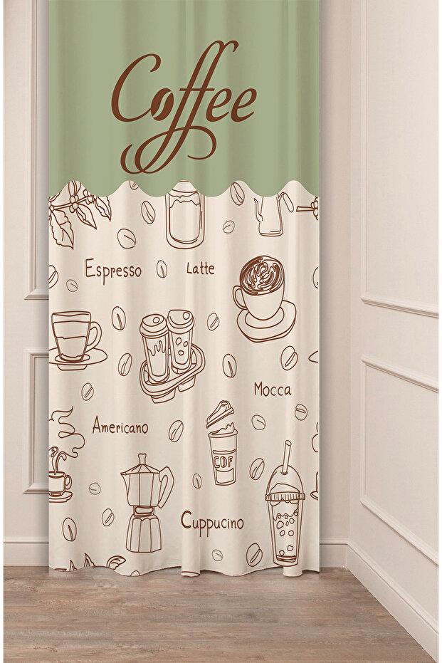 Coffe Time Espresso Latte Coffee Time Bohemian Patterned Special Design Digital Printed Stylish Style Background Curtain