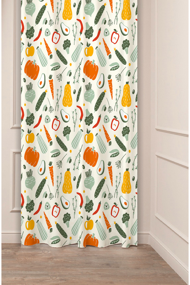 Fruit and Vegetable Patterned Specially Designed Digital Printed Modern Style Stylish Style Background Curtain for Modern Kitchen