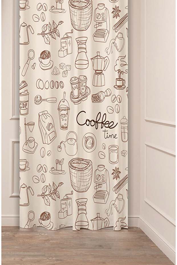 Coffe Time Espresso Latte Coffee Time Bohemian Patterned Special Design Digital Printed Stylish Style Background Curtain