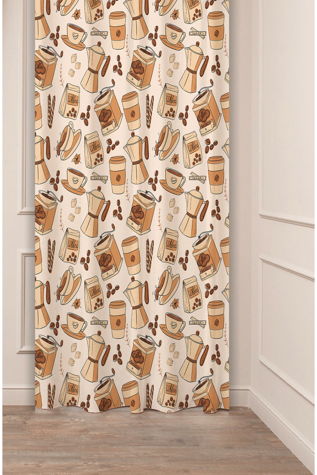 Coffe Time Espresso Latte Coffee Time Bohemian Patterned Special Design Digital Printed Stylish Style Background Curtain