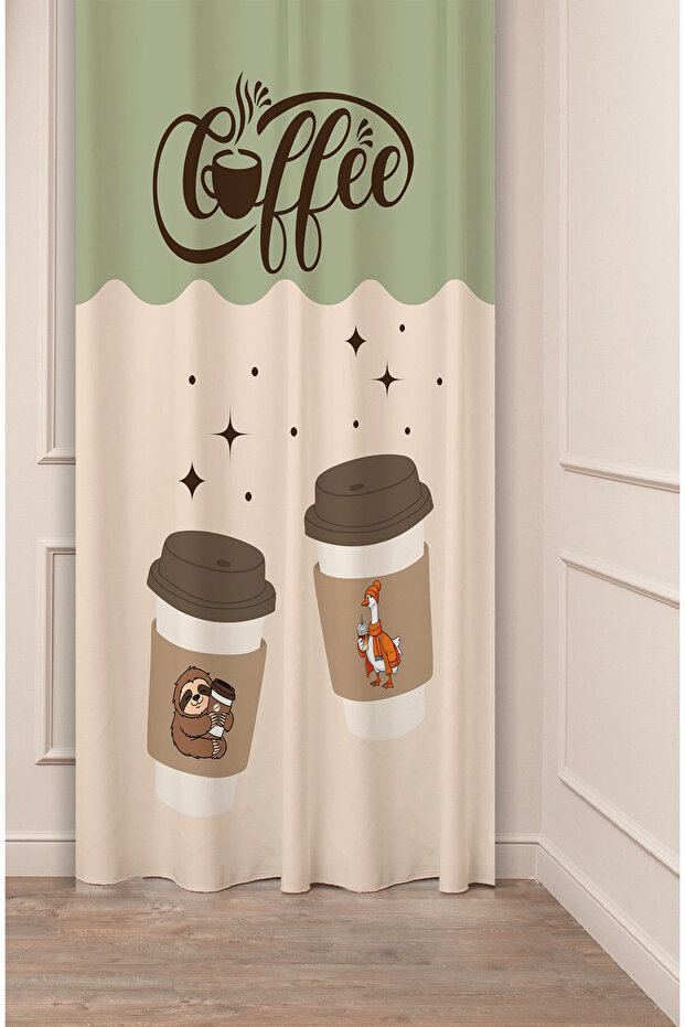 Coffe Time Espresso Latte Coffee Time Bohemian Patterned Special Design Digital Printed Stylish Style Background Curtain