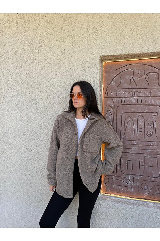 Buttoned Lamb Fabric Women's Jacket