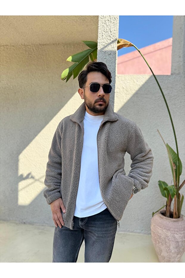 Lamb Fabric Zippered Men's Jacket