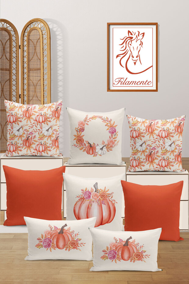 8-Piece Double-Sided Digital Print Throw Pillow Cover Halloween Autumn Themed
