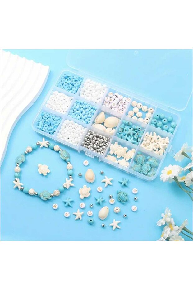 Ocean Sand Beads Fimo Beads Squeeze Stone Turtle Sea Star Bracelet Necklace Set Material