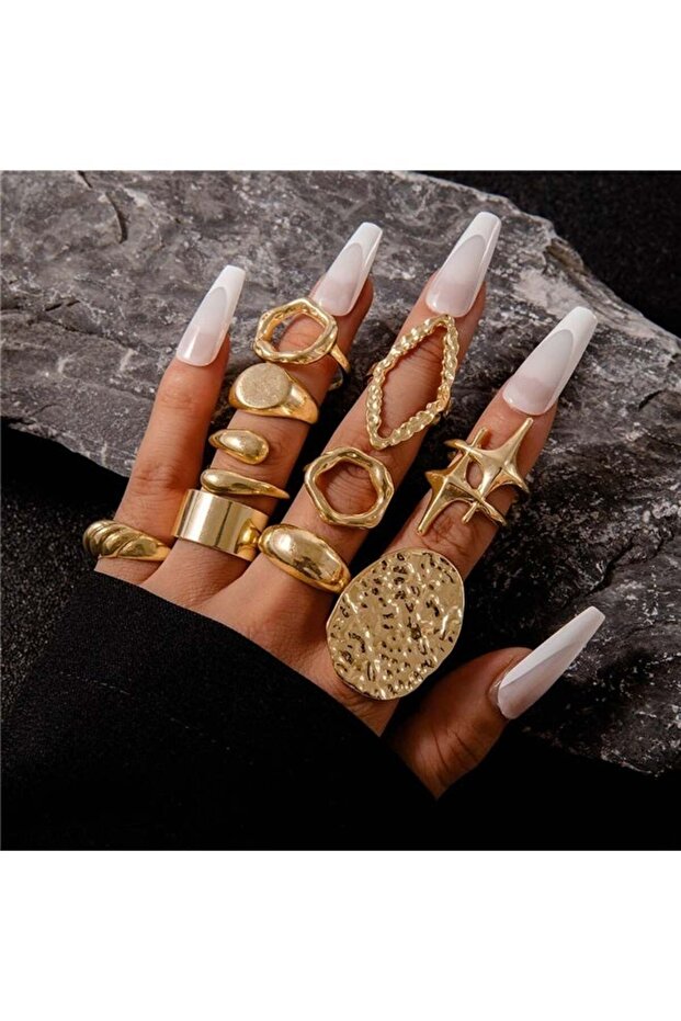 Rings for Women Waterproof Chunky Ring Non Tarnish Gold Ring Set Stackable Statement Rings Adjustable Open Fashion Jewelry