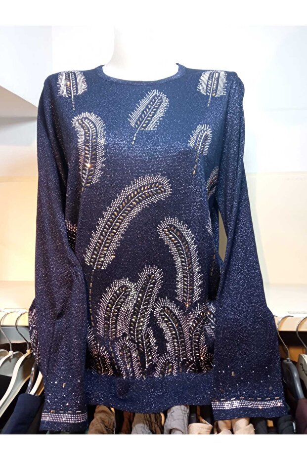 Taşlı Simli Triko Bluz - 1