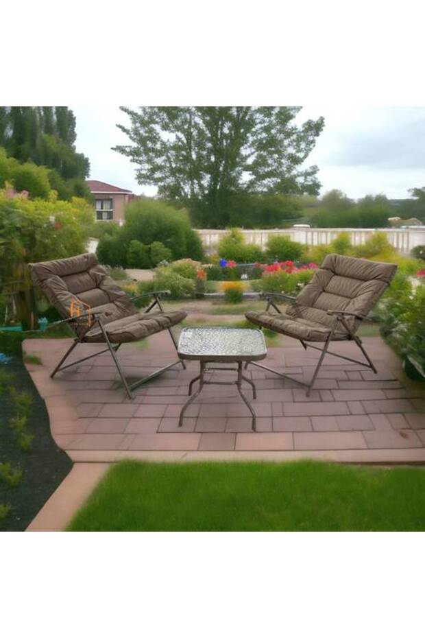 Stackable Tea Table Set - 2 Chairs - Brown - 1