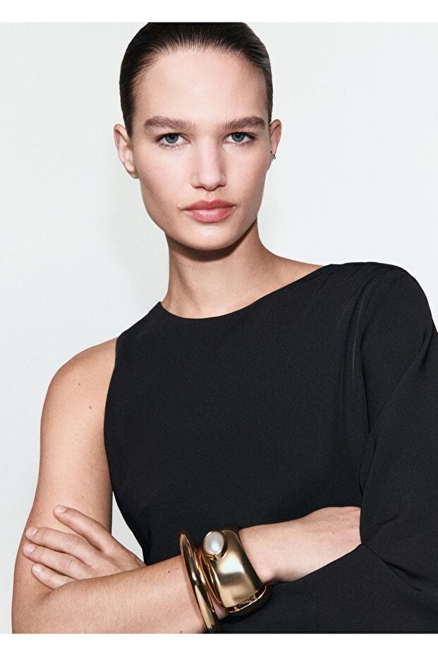 Asimetrik kollu elbise - 5