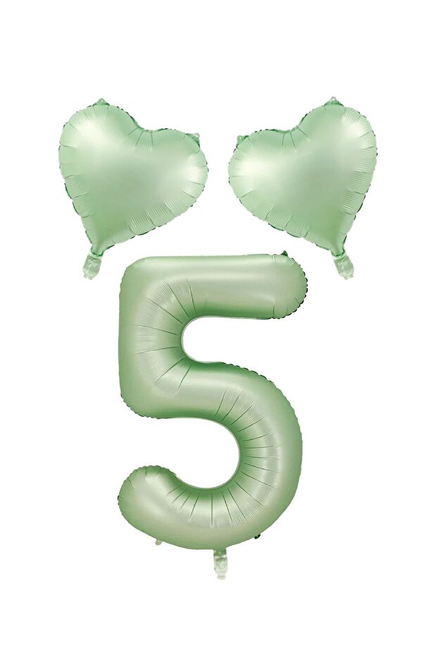 İstoç 5 Years Old Water Green Color Number Heart Foil Balloon Set