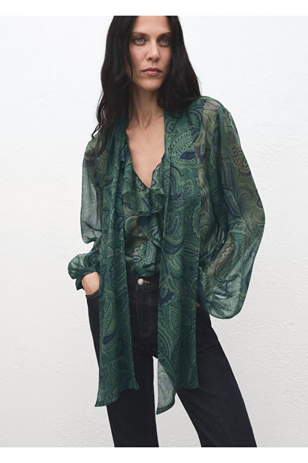 Şal desenli bluz - 1