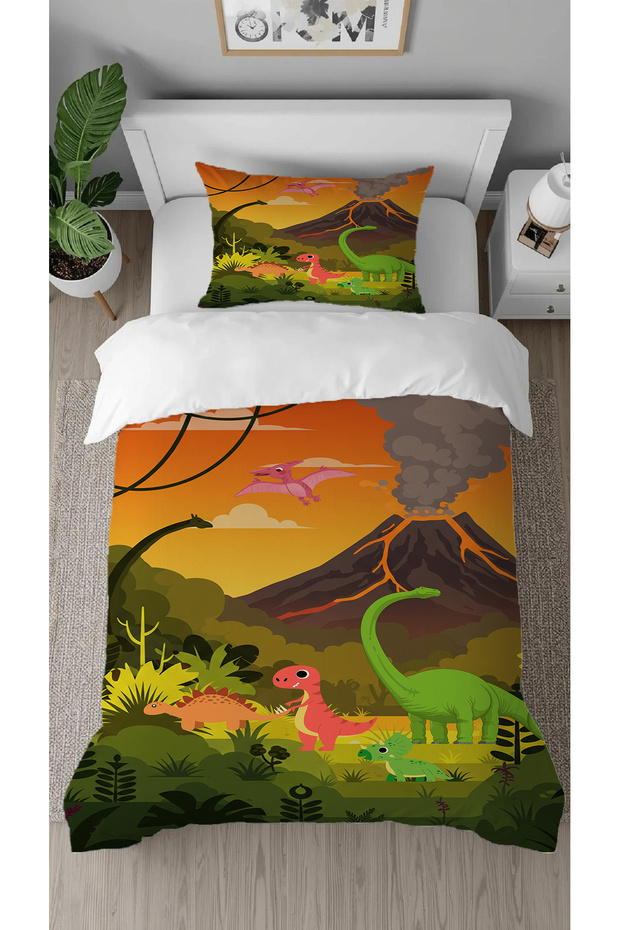 Dinosaur Jurassic Patterned Digital Printed Special Design Single Children's Duvet Cover Set Without Sheets