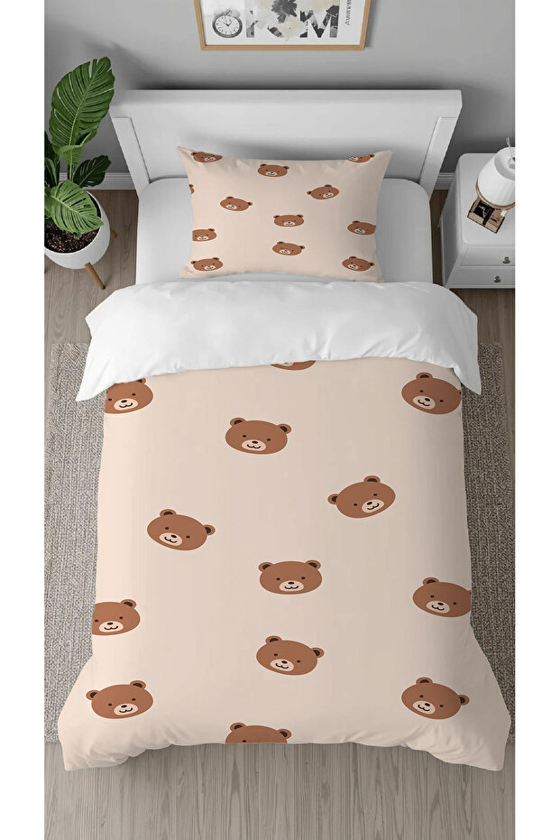 Cute Teddy Bear Patterned Digital Printed Special Design Single Stylish Children's Duvet Cover Set Without Sheets