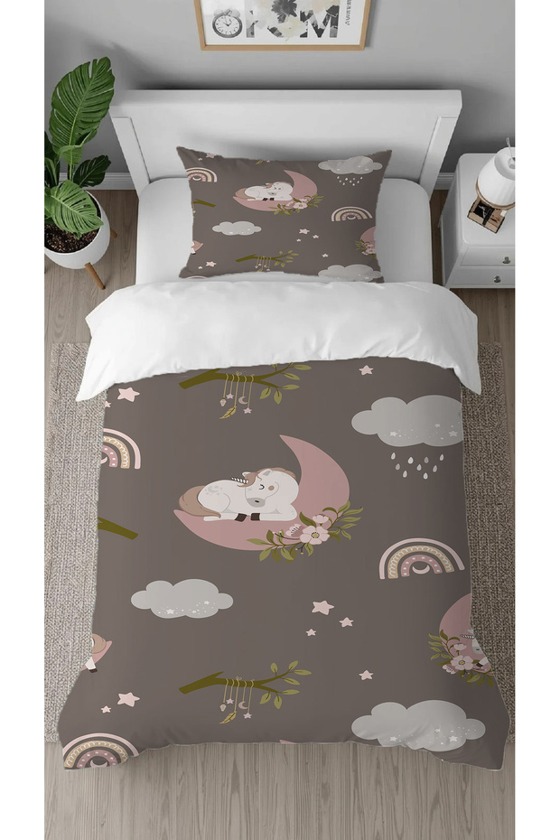 Unicorn Rainbow Patterned Digital Printed Special Design Single Children's Duvet Cover Set Without Sheets - 1
