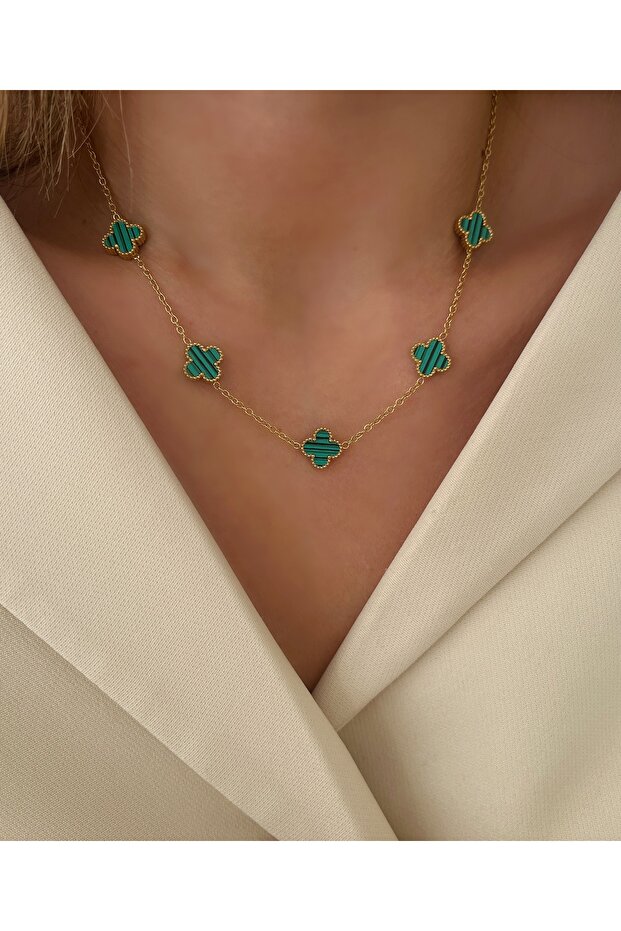 Çelil Çift Tarafı Yoncalı Yeşil kolye - 1