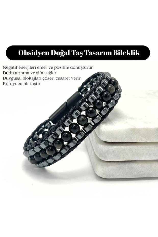 Certified Obsidian Stone Men's Bracelet – with Steel Clasp, Natural Stone Design, Stylish and Unique Accessory