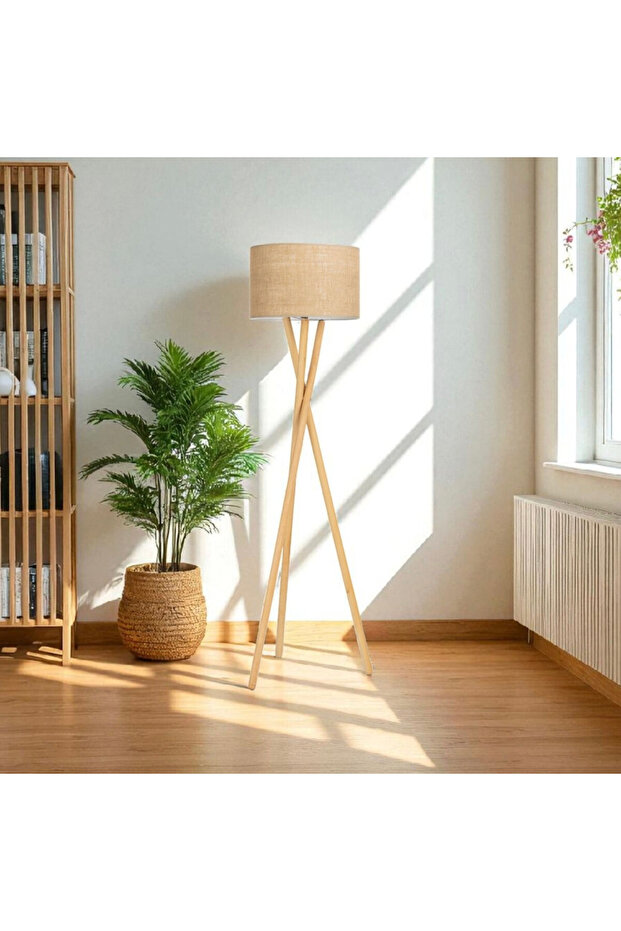 BOHEM AHŞAP AYAKLI TRİPOD JÜT KUMAŞ BAŞLIKLI LAMBADER - 1