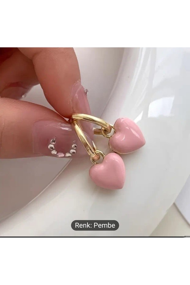 Yiwu Playful Accessory Stylish Korean-Japanese Style Sweet Heart Pink Heart Earrings Pair