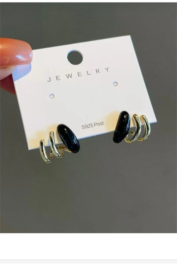 Black Enamel, Gold Color Earrings