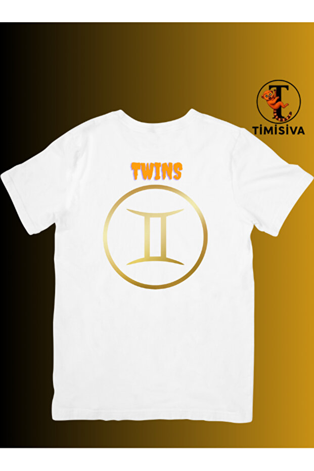 Unisex Oversize Twins Printed 100% Cotton 30/1 Crew Neck Short Sleeve White T-Shirt