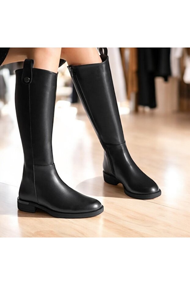Women's Daily Boots Below Knee Zippered Lingo Black