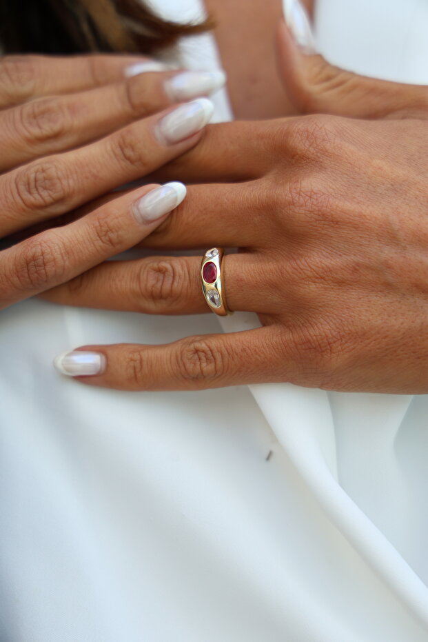 Bordo Taşlı Yüzük - 1