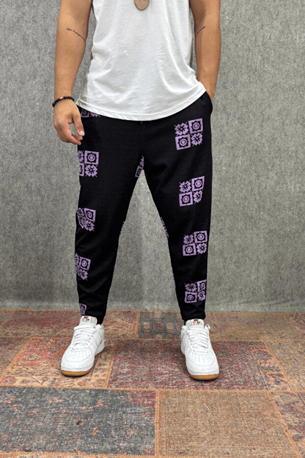 Patterned Baggy Trousers with Elastic Waist