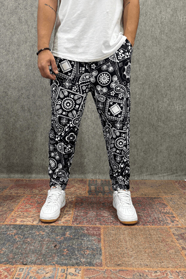 Patterned Baggy Trousers with Elastic Waist