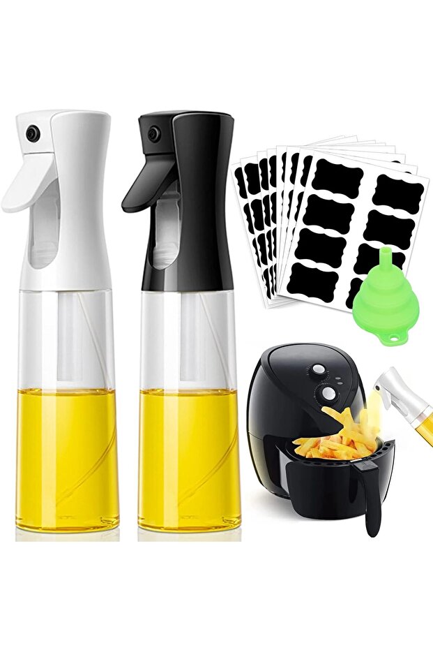 Oil Spray Bottle Pack of 2 – 300ml Olive Oil & Vinegar Sprayer with Mini Funnel and Labels (Dessel