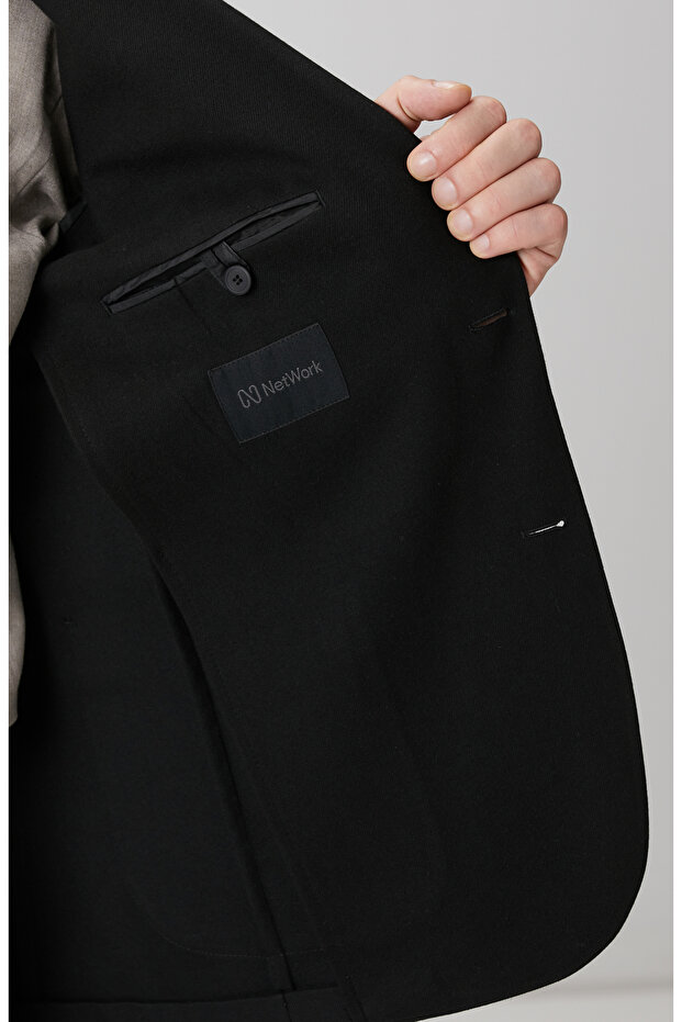 Siyah İnce Diyagonal Desen Ceket - 8