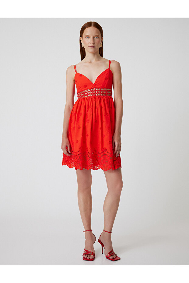 Women's Red Mini Broderie Dress