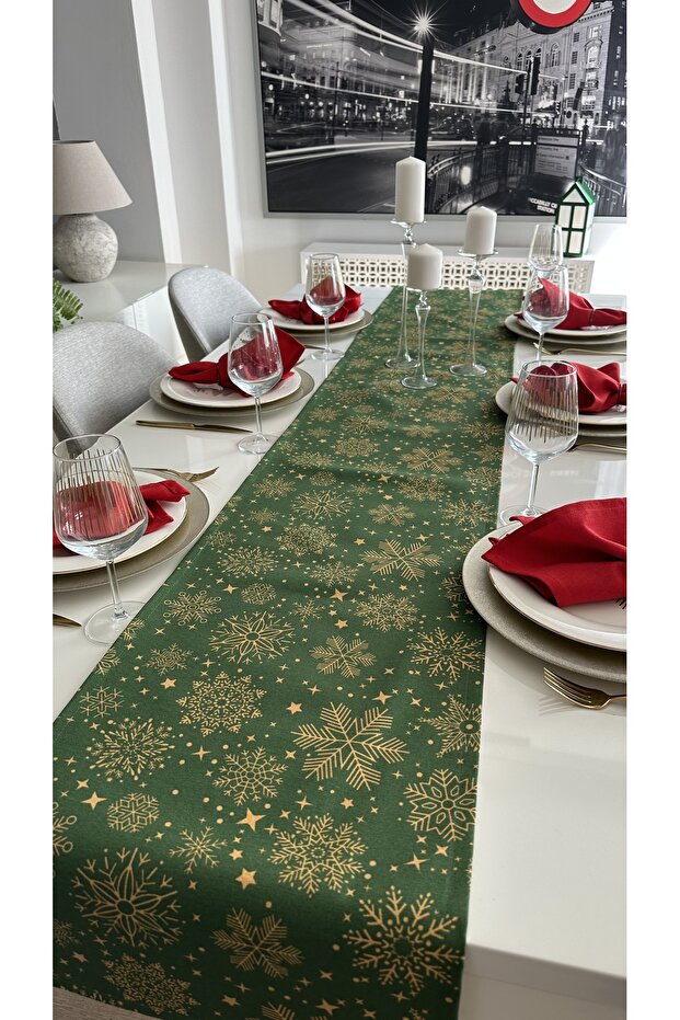 Yeni Yıl Temalı Yeşil Runner Yılbaşı Masası Yılbaşı Runner (PEÇETE DAHİL DEĞİLDİR ) - 6
