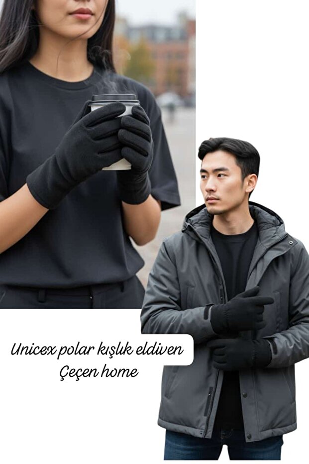 Unisex Black Fleece Gloves Winter Gloves (1 Piece)