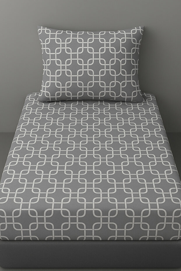 مجموعة ملاءات مطاطية فردية من الجيل الجديد بنمط سلسلة رمادية - 2