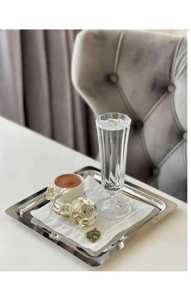 Stainless Steel Silver Color Presentation Tray 21 X21 cm Tea Coffee Cake Dessert Serving Presentation 2 Pieces