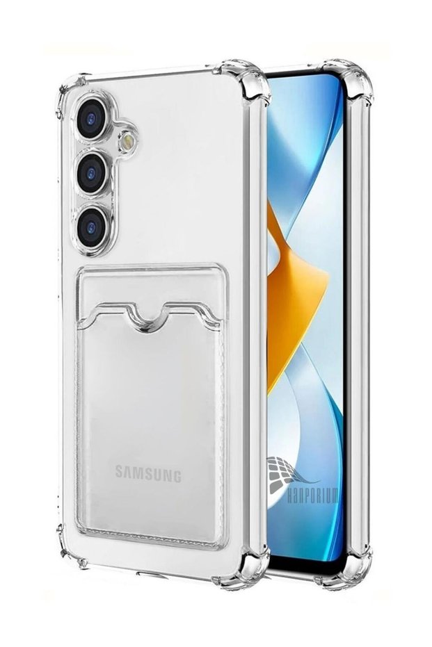 Samsung Galaxy S25 Fe Compatible Card Holder Case - Corner Protected Wallet Silicone Cover - Transparent