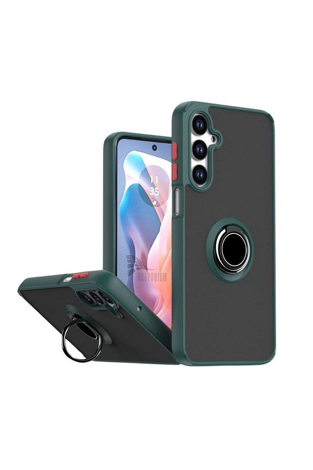 Samsung Galaxy A27 Compatible Case with Ring Stand Extra Impact Protection Hard Silicone Cover - Green
