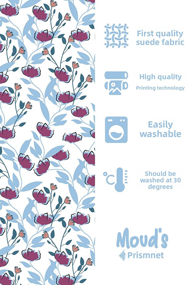 Blue Carnation Pattern Printed Suede Runner Tablecloth - 3