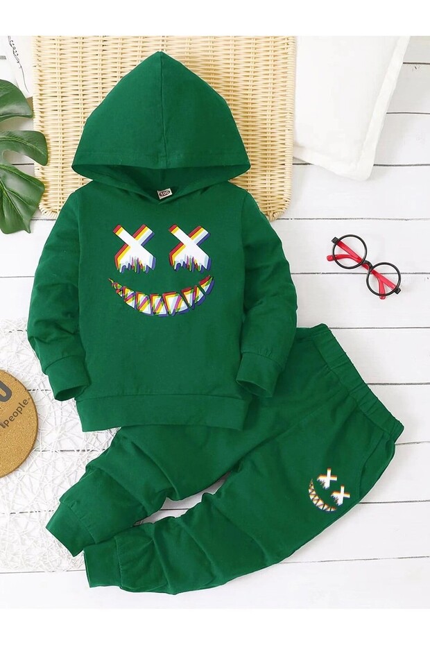 Girls/Boys Printed Tracksuit Set - Hooded Sweatshirt Jogger Bottom Top Set