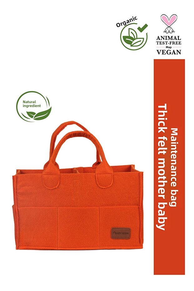 100% Natural Felt Mother Baby Care Bag Organizer for Newborns Multi-Purpose - Orange